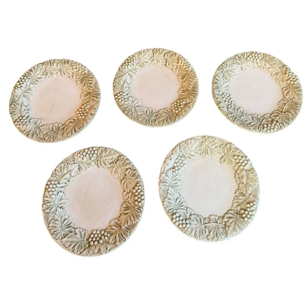 Set Of 5 Williams Sonoma Napa Fog 8 3/4” Salad Plate Italy Grapes Sage Green